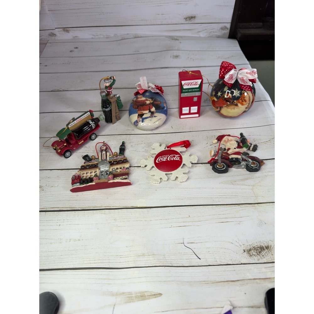 Vtg Coca-Cola‎ Christmas Ornament Lot 8pc Santa Polar Bear Truck Vending Machine